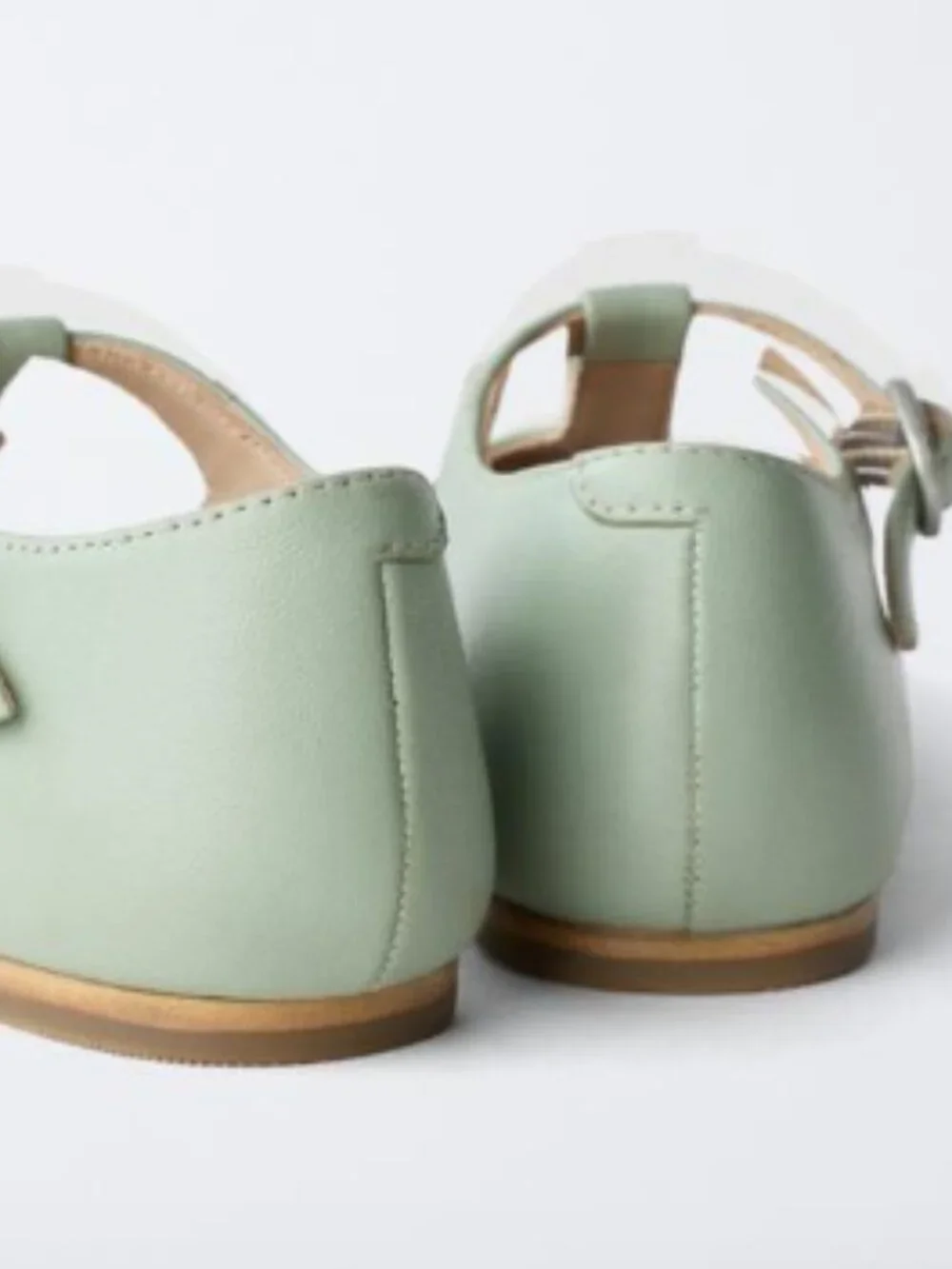 Zara Toddler Girl Leather T Strap Ballet Flats Sheepskin Rubber Sole Green Sz 22